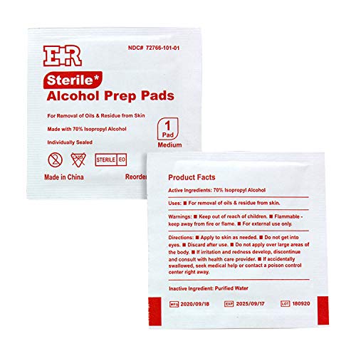 Ever Ready First Aid Alcohol Prep Pads, Medium 2-Ply Alcohol Wipes, Individually Wrapped Swabs, Saturated with 70% Isopropyl Alcohol