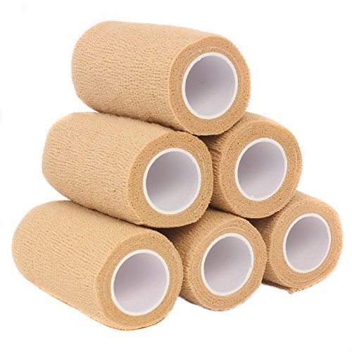 Ever Ready First Aid Self Adherent Cohesive Bandages 4" x 5 Yards - 6 Count, Tan