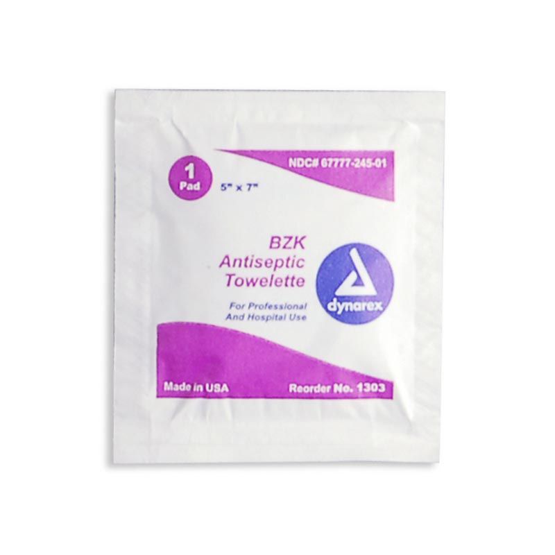 Dynarex Antiseptic Wipe Benzalkonium BZK First Aid Wipes - 100/Pack