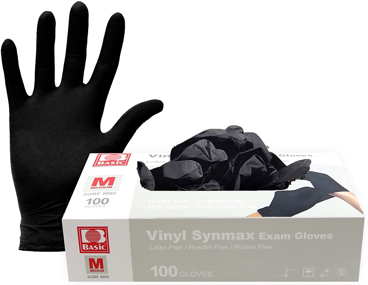 Ever Ready Disposable Vinyl Black Exam Gloves, Powder-Free & Latex-Free Gloves, Size Medium