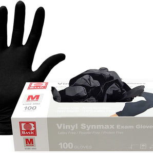 Ever Ready Disposable Vinyl Black Exam Gloves, Powder-Free & Latex-Free Gloves, Size X-Large