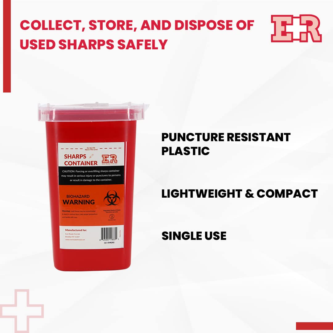 Ever Ready First Aid Sharps Container with Split Lid Design and Locking Mechanism for Sharp Waste Disposal