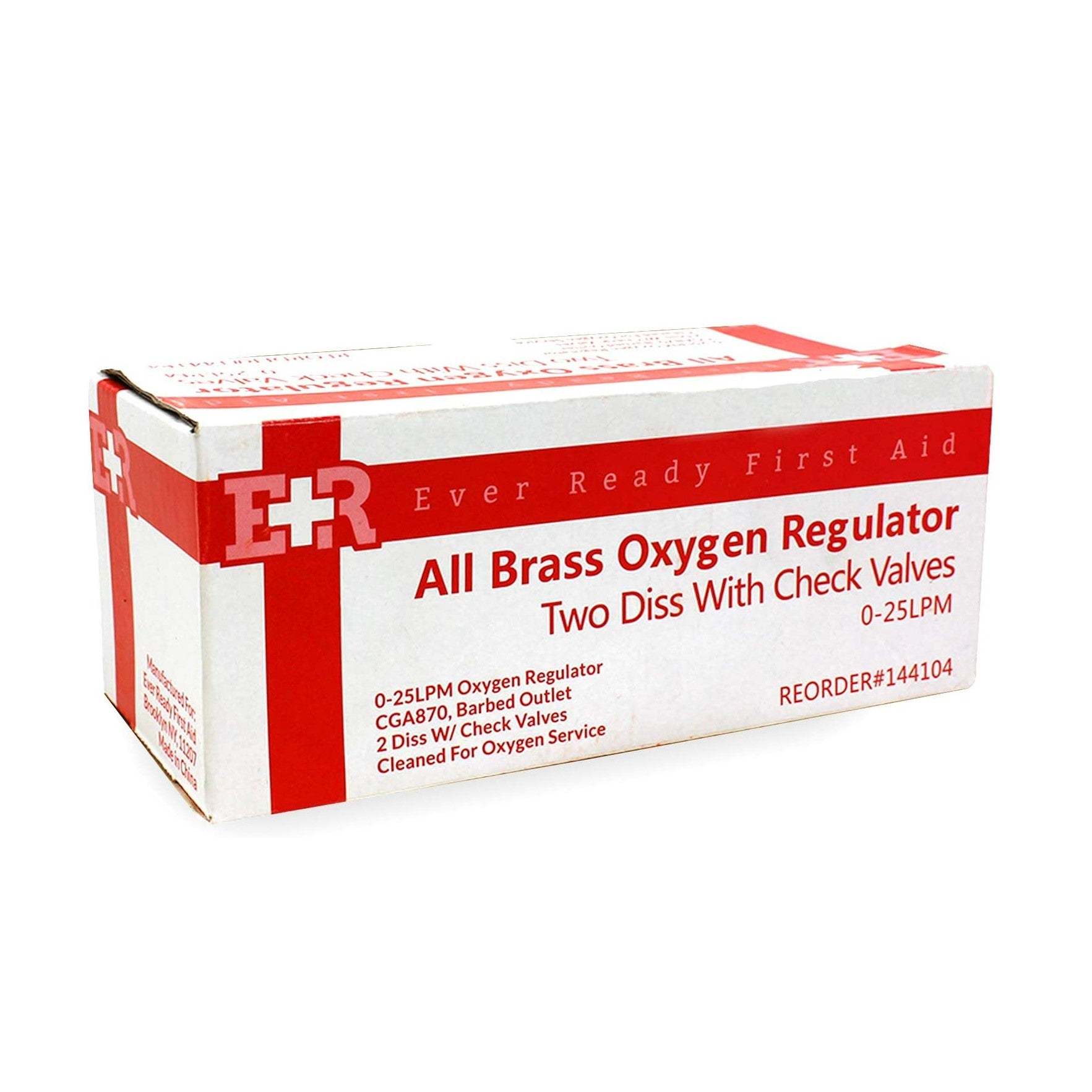 Ever Ready First Aid Oxygen Regulator CGA-870 Gauge Flow Rate 0-25LPM with 2 DISS Valves (All Brass)