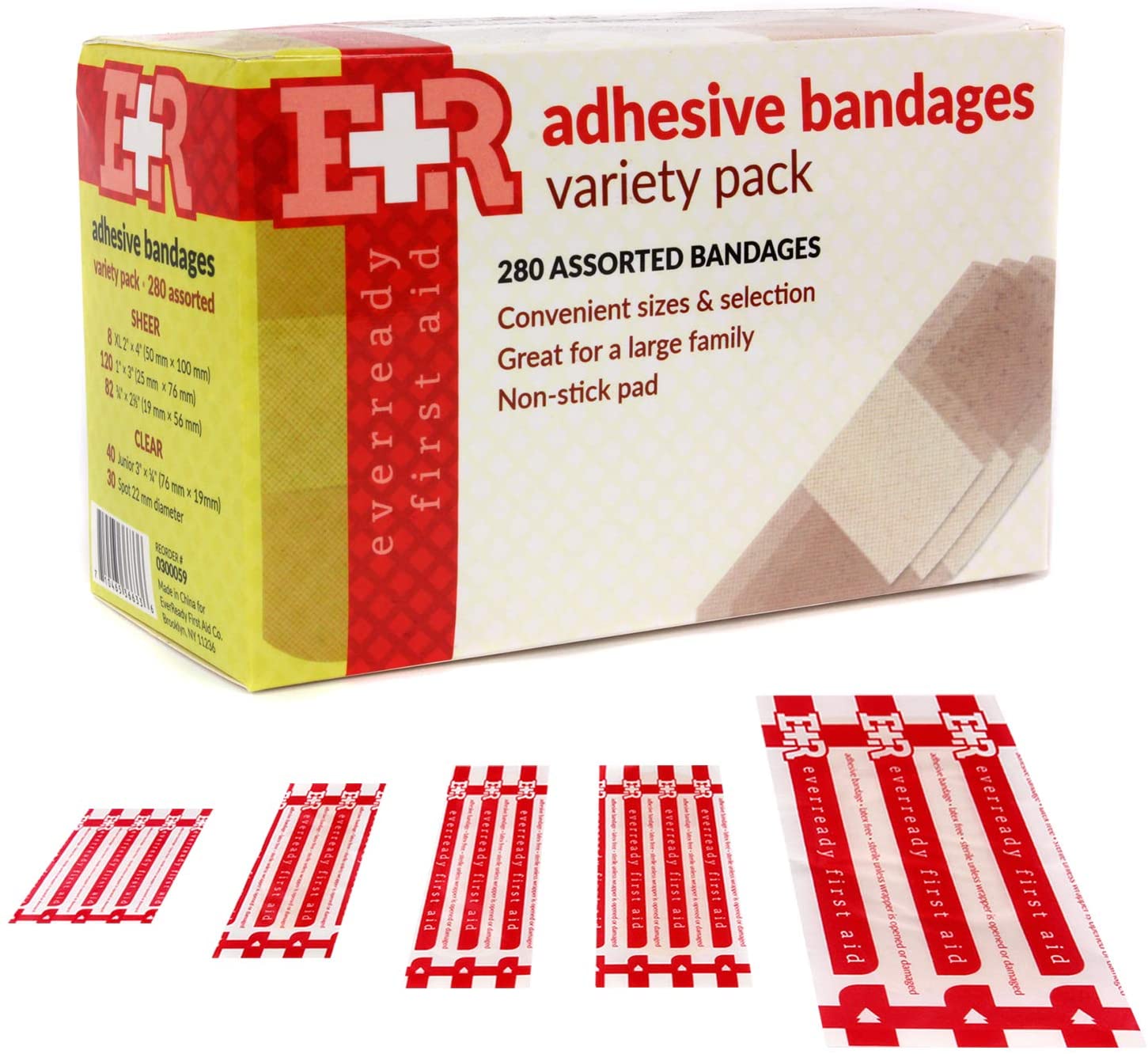 Ever Ready First Aid Quality Adhesive Bandages, Variety Pack of 280 Assorted Bandages