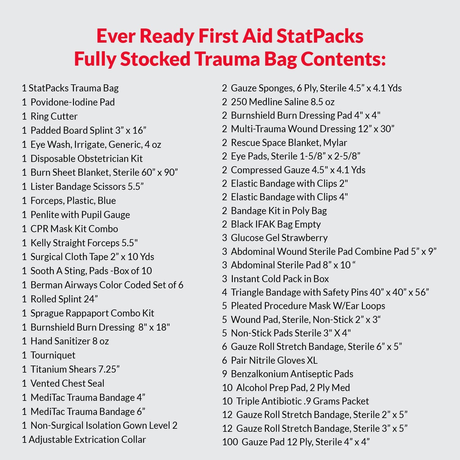 Ever Ready First Aid StatPacks Fully Stocked EMT Premium Trauma Bag for Firefighters & First Responders