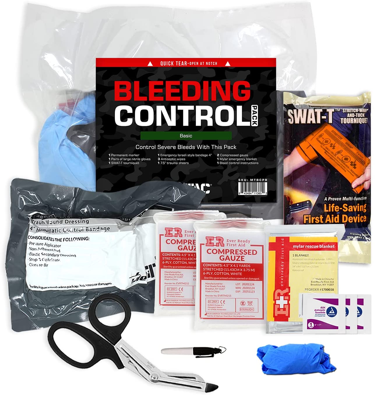 Basic Bleeding Control Kit with SWAT-T Tourniquet, Bandages and Gauze ...