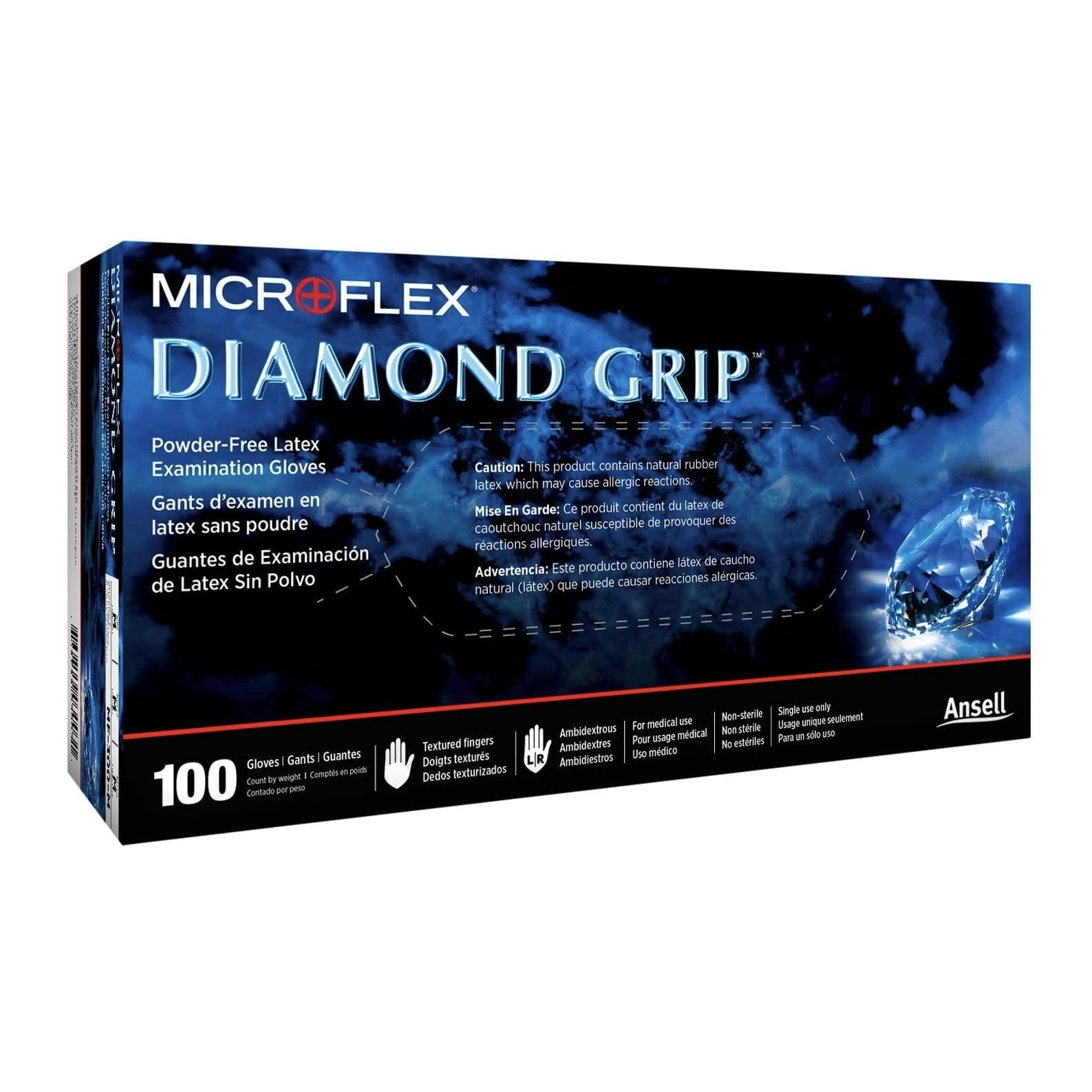 Diamond Grip Latex Exam Gloves, Box of 100
