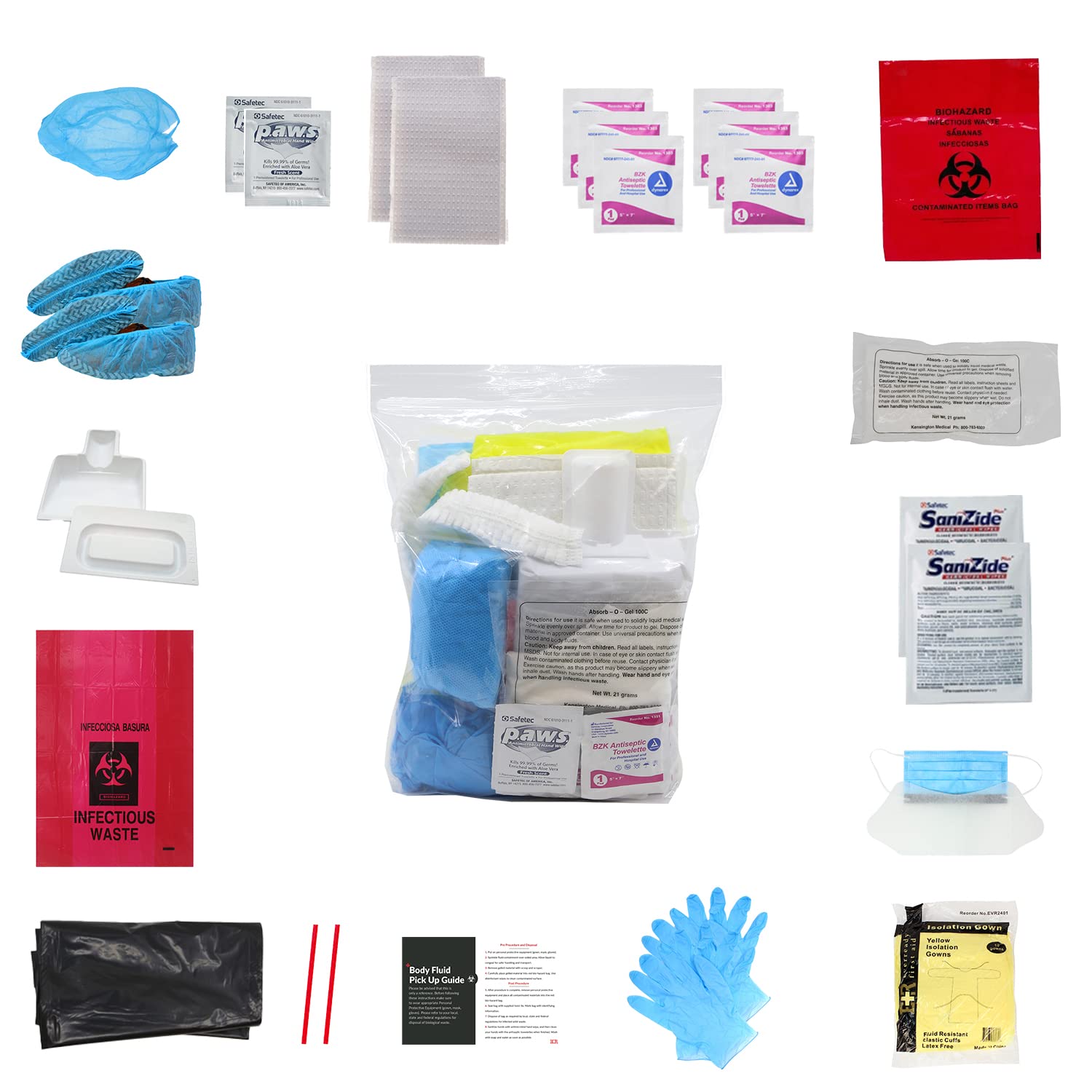 Ever Ready First Aid Bodily Fluids Clean Up Refill Kit with Instructions, OSHA Compliant - 31 Pieces