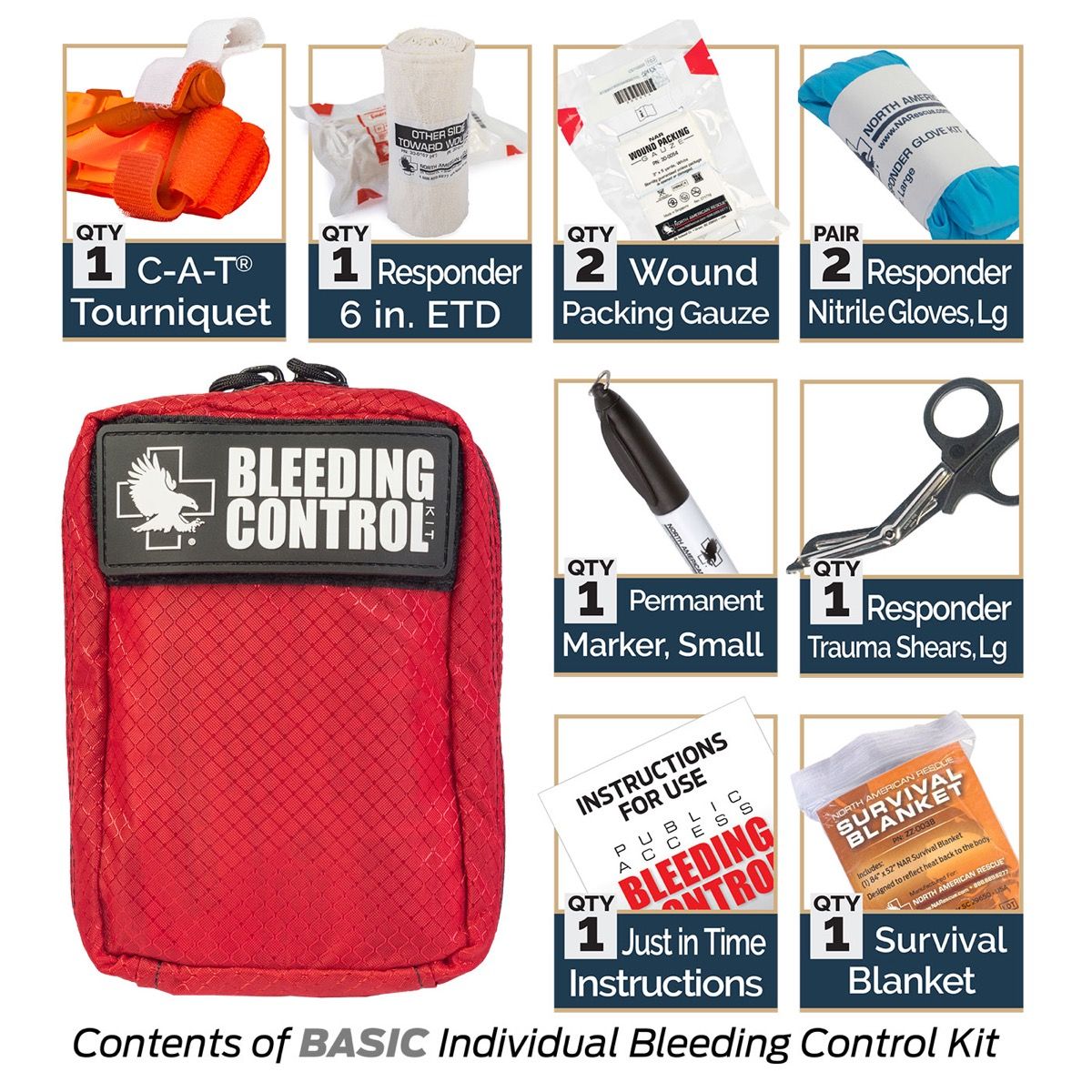 North American Rescue Public Access Individual Bleeding Control Nylon Kit Feat. C.A.T. Tourniquet - Basic