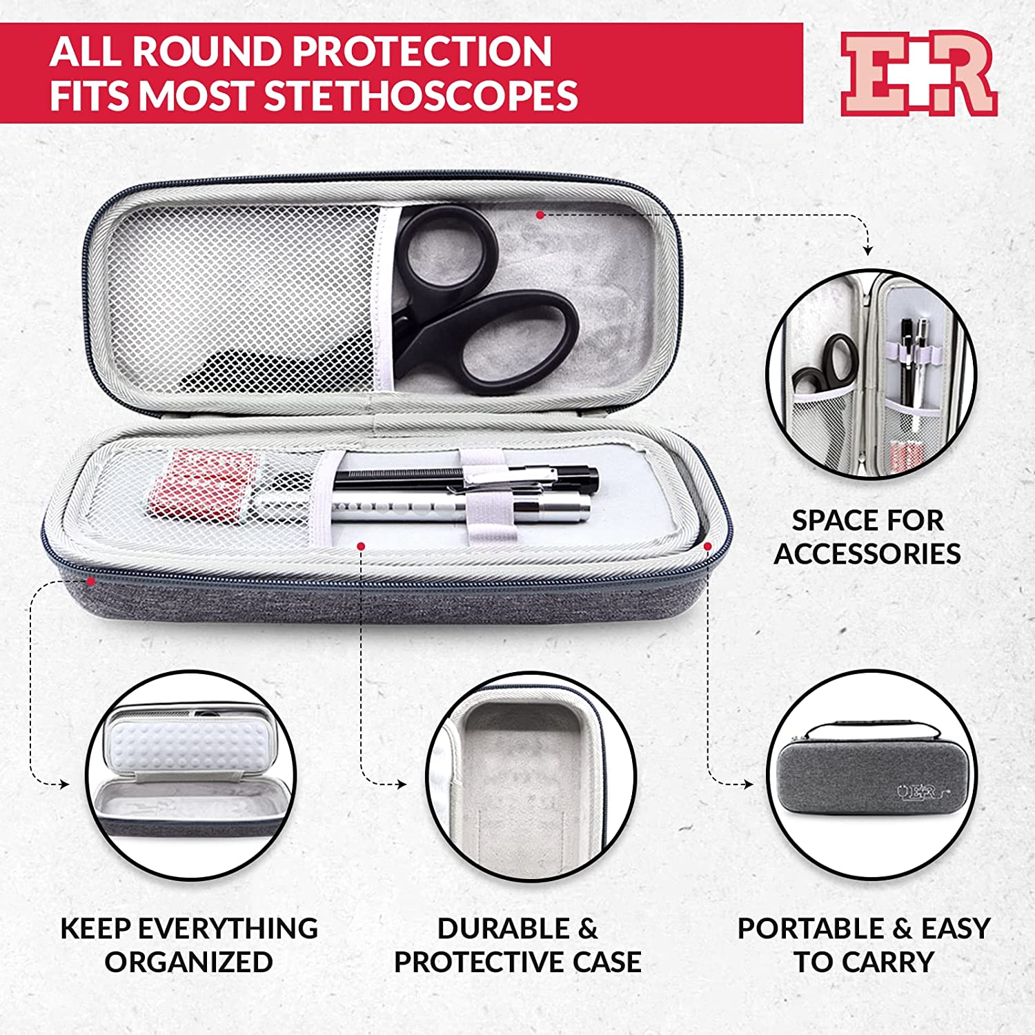 Ever Ready First Aid Stethoscope Case, Grey - with Titanium Shears
