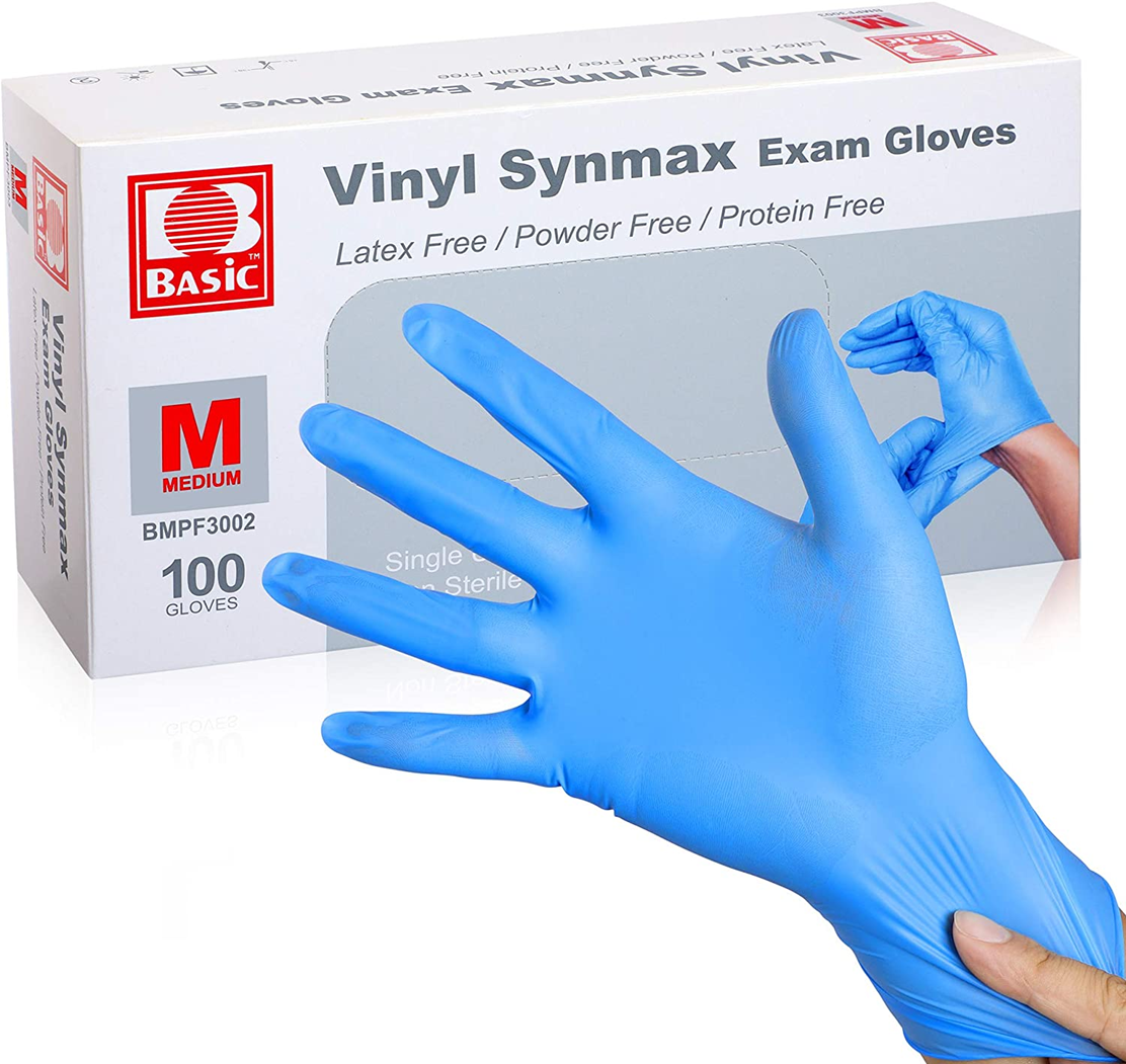 Ever Ready Disposable Vinyl Blue Exam Gloves, Powder-Free & Latex-Free Gloves, Size Small
