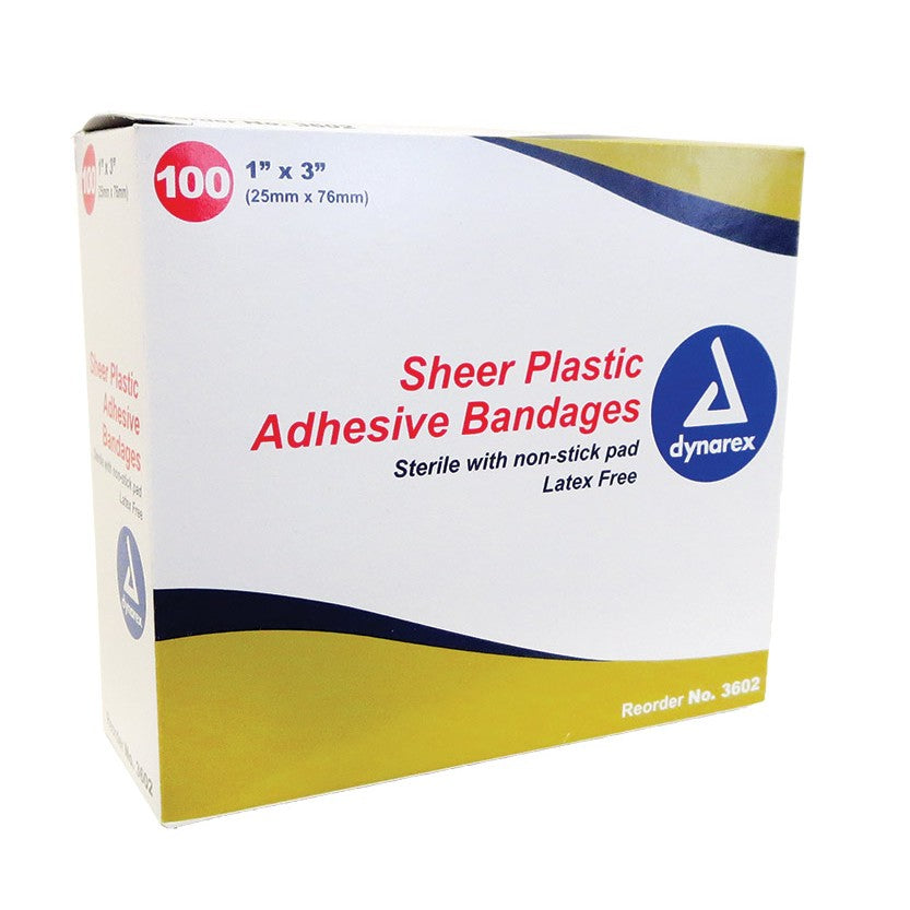 Dynarex Adhesive Sheer Plastic Bandages 1" x 3"