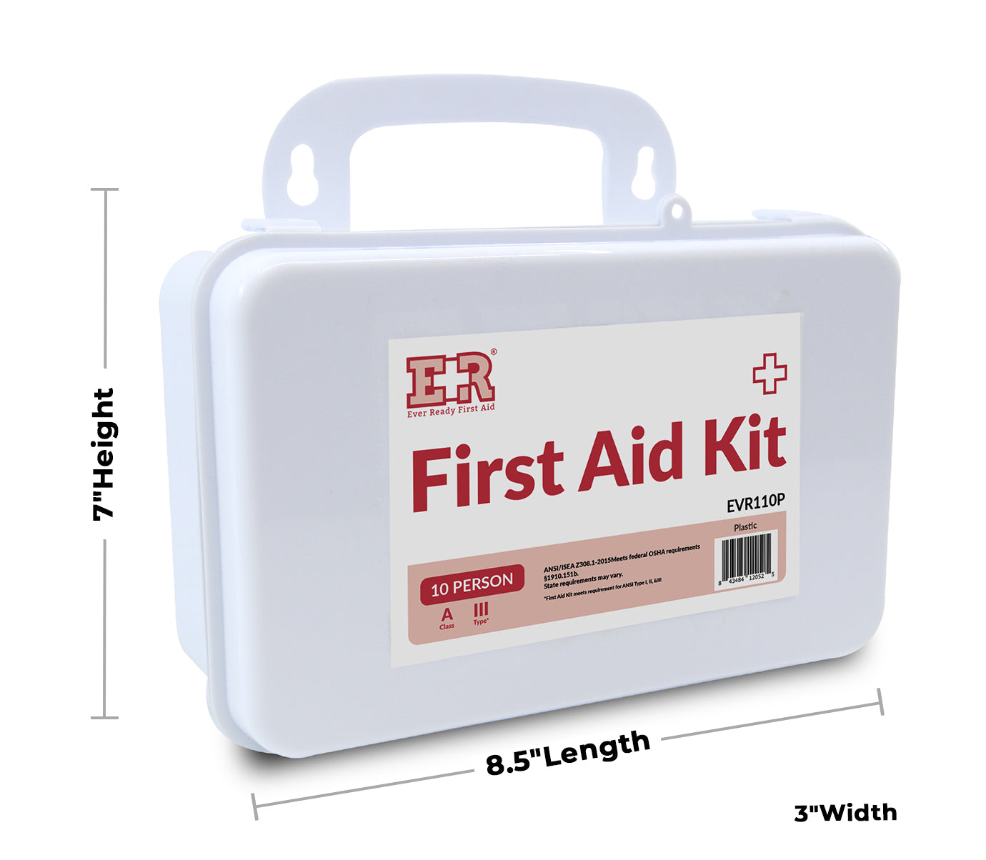 Ever Ready First Aid 10 Person First Aid Kit with Plastic Case, Type III, Ansi A, OSHA Compliant