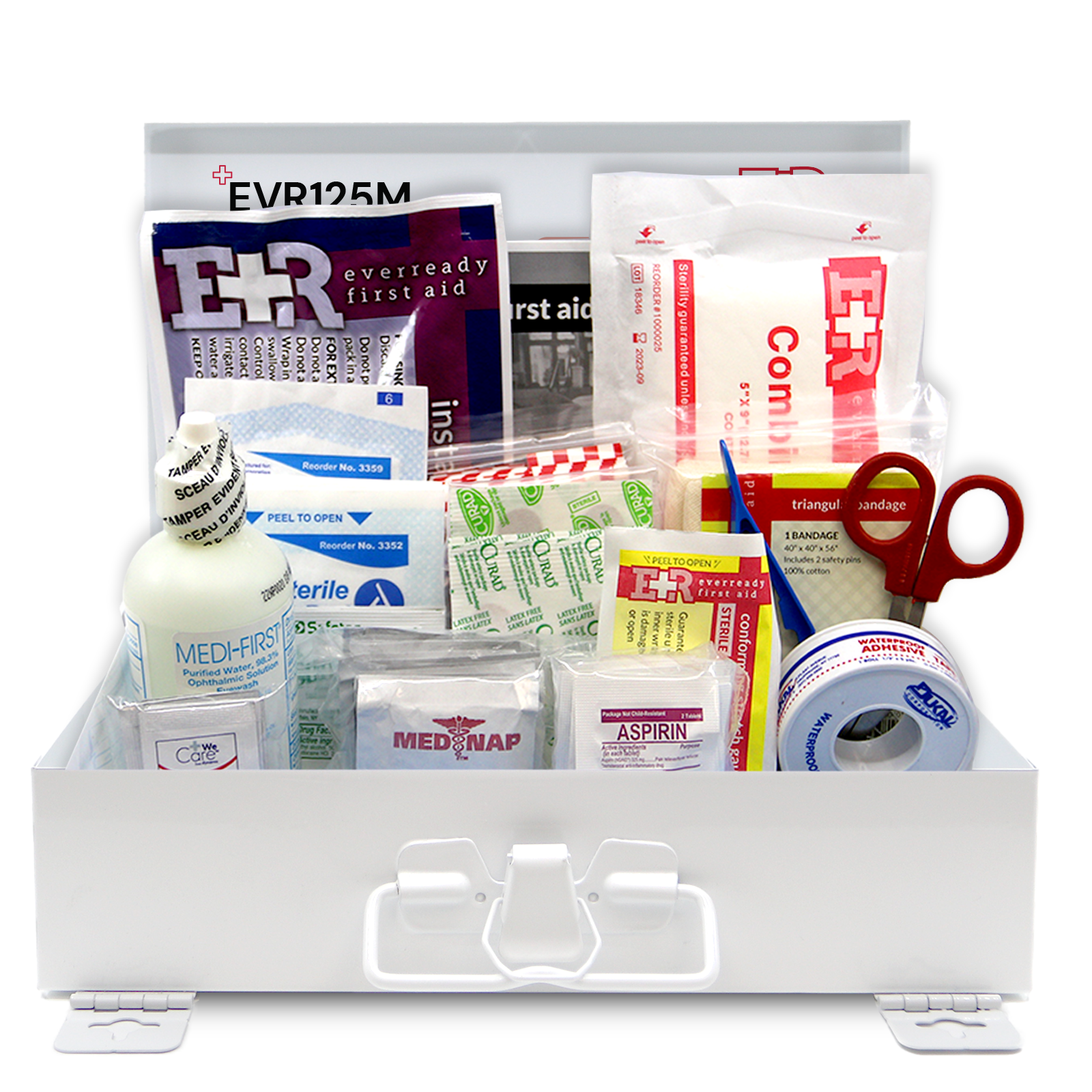 Ever Ready First Aid 107 Piece 25 Person First Aid Kit with Metal Case, OSHA Compliant