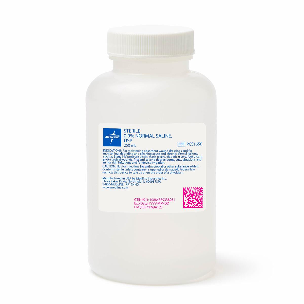 Sodium Chloride Irrigation 0.9%, 250 ml Plastic Pour Bottle Container
